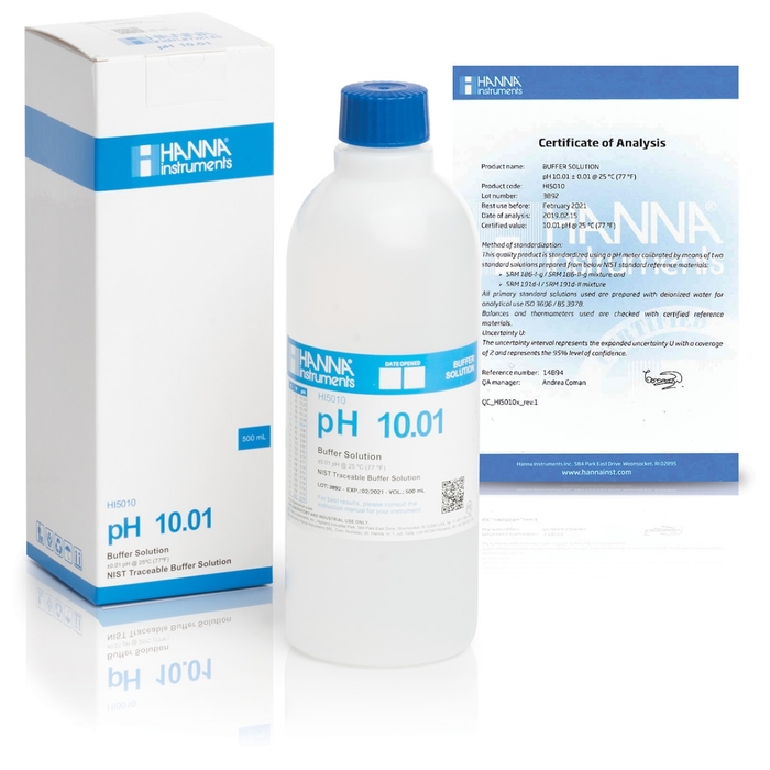 HI5010 Kalibračný roztok pH 10,01 s certifikátom, 500 ml