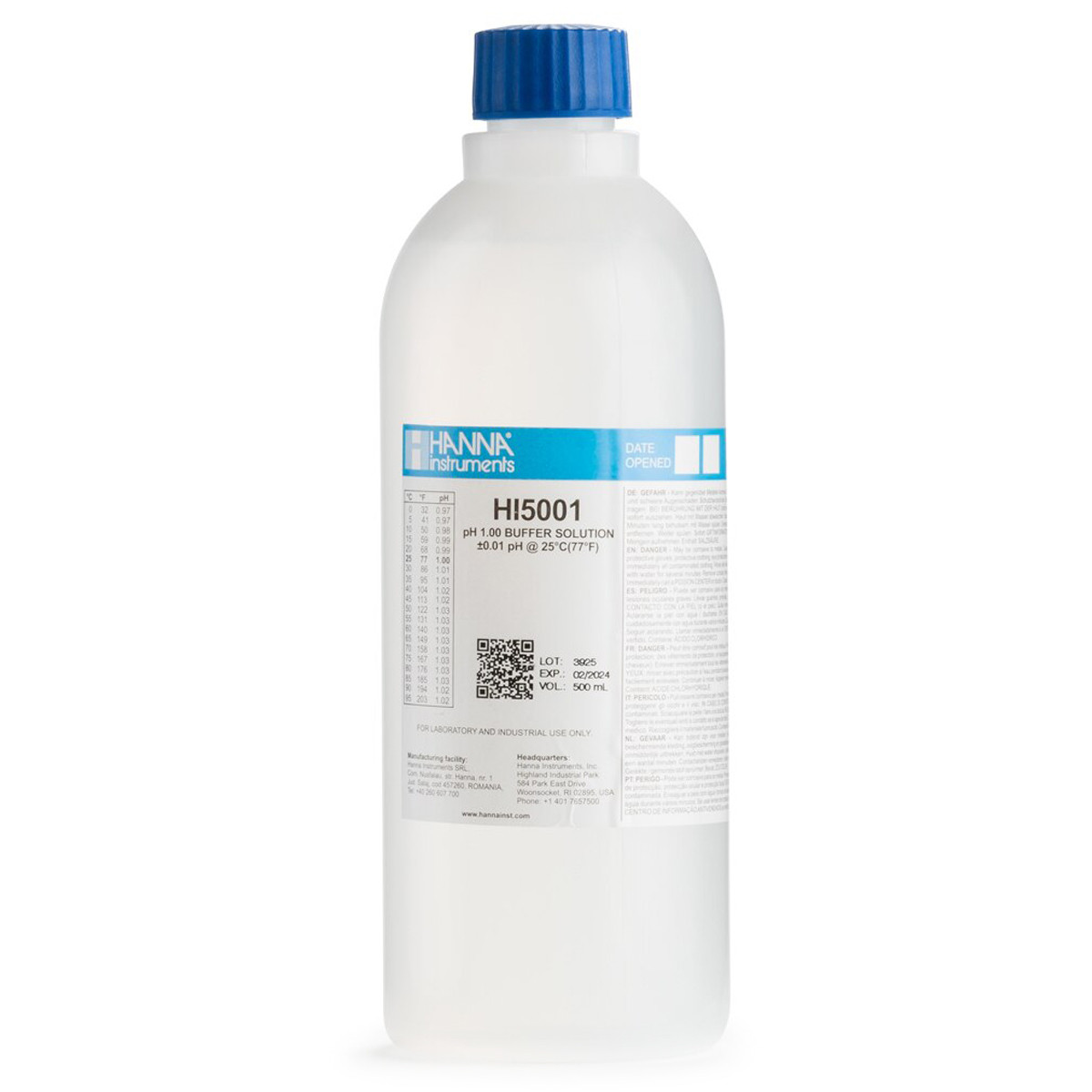 HI5001 Kalibračný roztok pH 1,00 s certifikátom, 500 ml