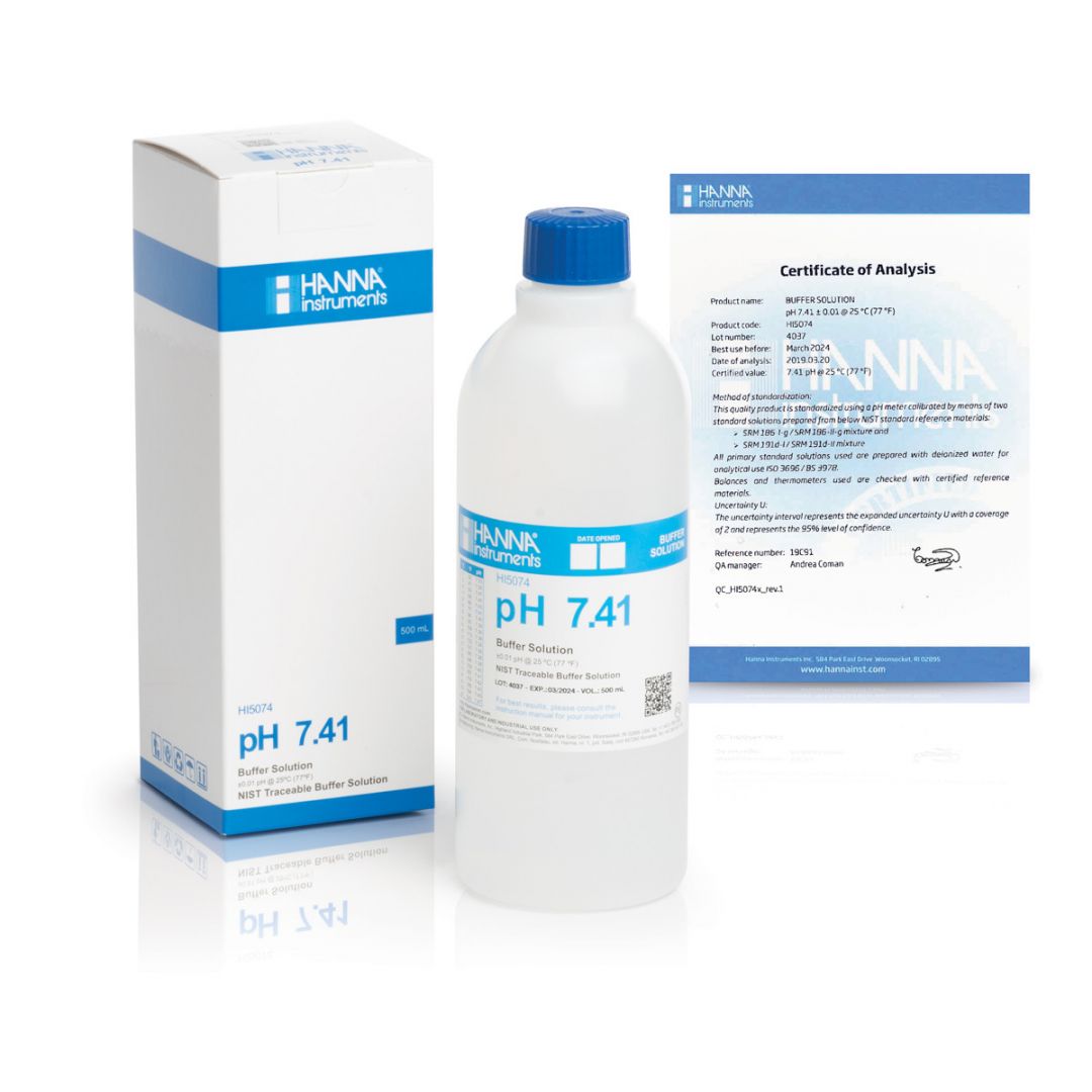HI5074 Kalibračný roztok pH 7,41 s certifikátom, 500 ml