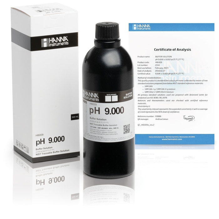 HI6009 Millesimal Kalibračný roztok pH 9,000 s certifikátom, 500 ml