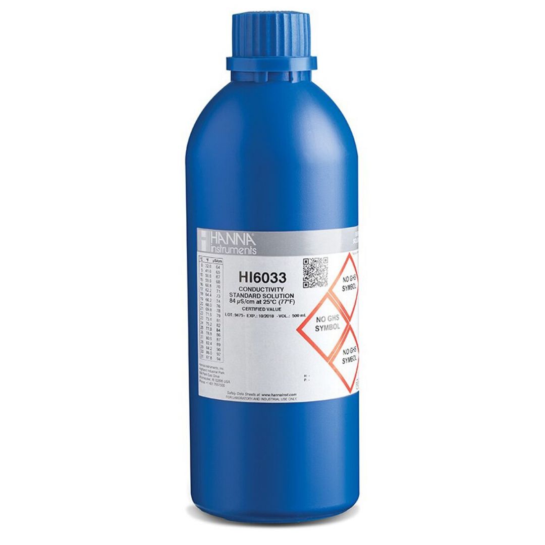 HI6033 Kalibračný roztok na vodivosť 84 µS/cm s certifikátom, 500 ml