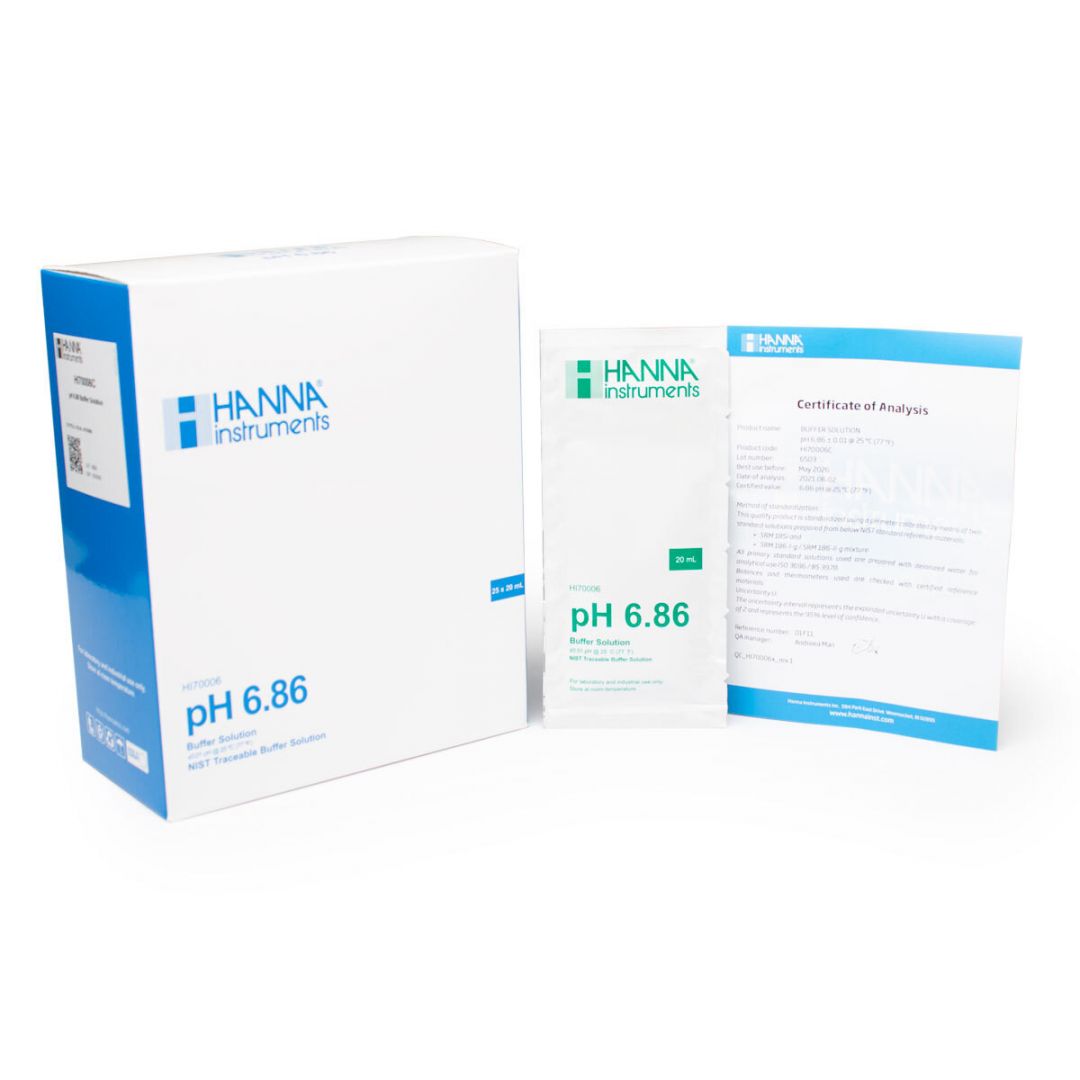 HI70006C Kalibračný roztok pH 6,86 s certifikátom, 25 x 20 ml
