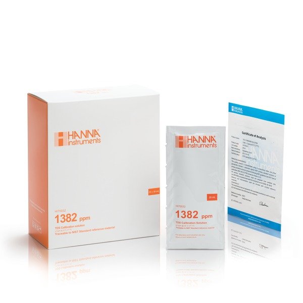 HI70032C Kalibračný roztok TDS 1382 mg/l (ppm) s certifikátom, 25 x 20 ml