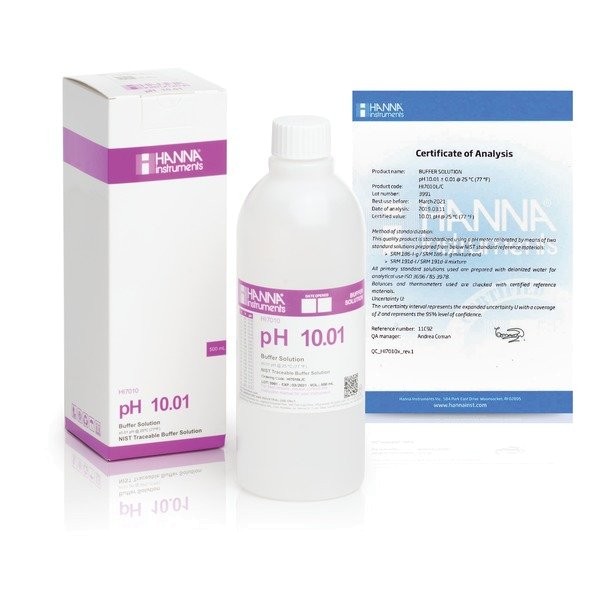 HI7010L/C Kalibračný roztok pH 10,01 s certifikátom, 500 ml